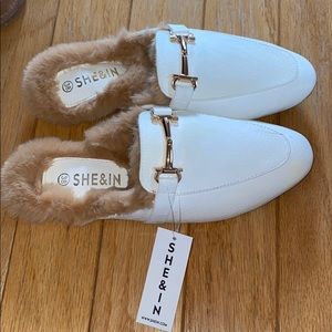 White furry slide on loafers